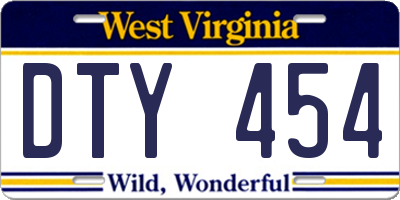 WV license plate DTY454