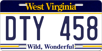 WV license plate DTY458