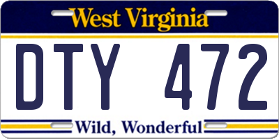 WV license plate DTY472