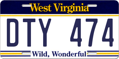 WV license plate DTY474