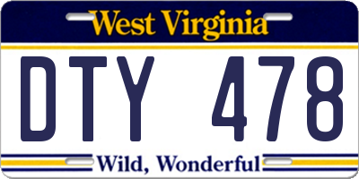 WV license plate DTY478