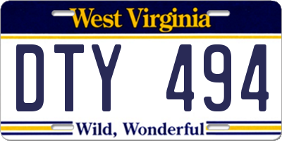 WV license plate DTY494