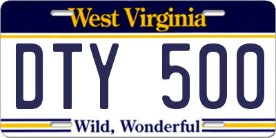 WV license plate DTY500