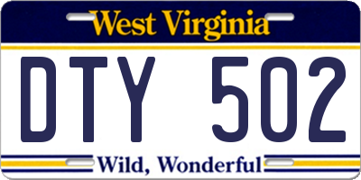 WV license plate DTY502