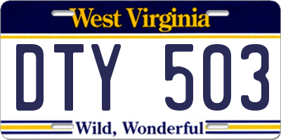 WV license plate DTY503