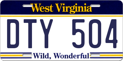 WV license plate DTY504