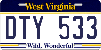 WV license plate DTY533