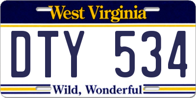 WV license plate DTY534
