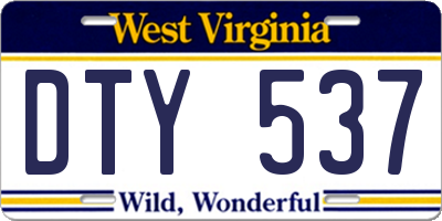 WV license plate DTY537