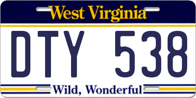 WV license plate DTY538