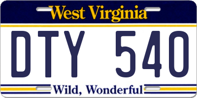 WV license plate DTY540