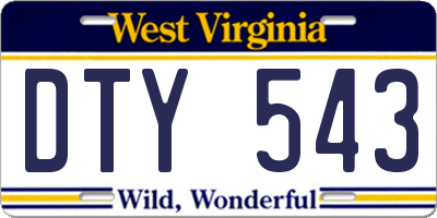 WV license plate DTY543