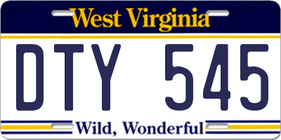WV license plate DTY545