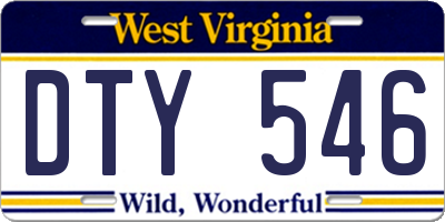 WV license plate DTY546