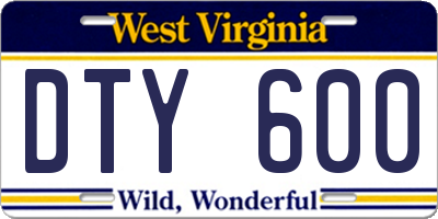WV license plate DTY600