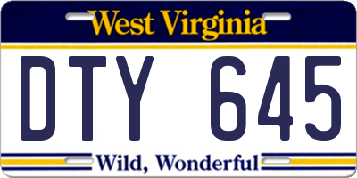 WV license plate DTY645