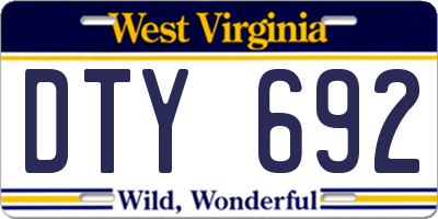 WV license plate DTY692