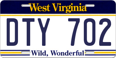 WV license plate DTY702