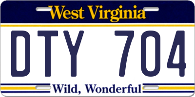 WV license plate DTY704