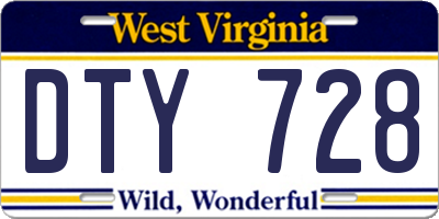 WV license plate DTY728