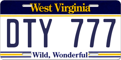 WV license plate DTY777
