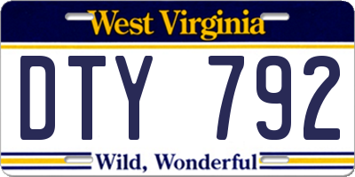 WV license plate DTY792