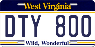 WV license plate DTY800