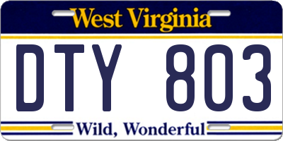 WV license plate DTY803