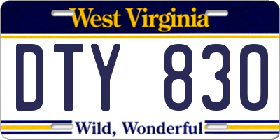 WV license plate DTY830