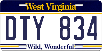 WV license plate DTY834