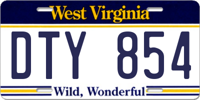 WV license plate DTY854