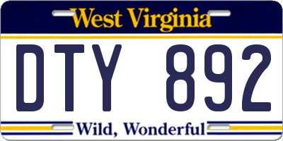 WV license plate DTY892