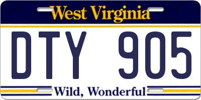 WV license plate DTY905