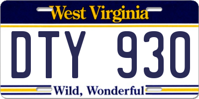 WV license plate DTY930
