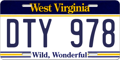 WV license plate DTY978