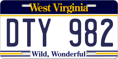 WV license plate DTY982