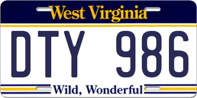 WV license plate DTY986