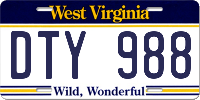 WV license plate DTY988