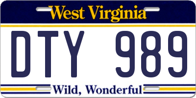 WV license plate DTY989