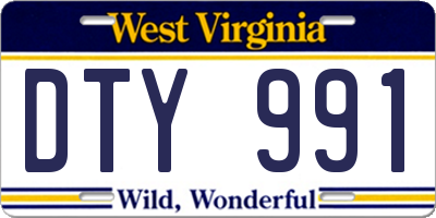 WV license plate DTY991