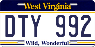 WV license plate DTY992