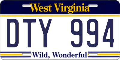 WV license plate DTY994
