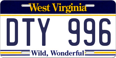 WV license plate DTY996