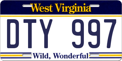 WV license plate DTY997