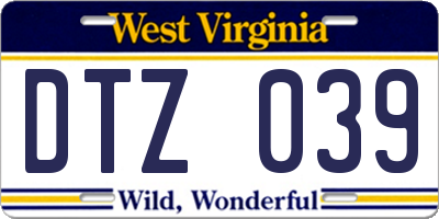 WV license plate DTZ039
