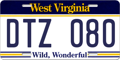 WV license plate DTZ080