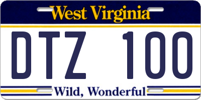 WV license plate DTZ100