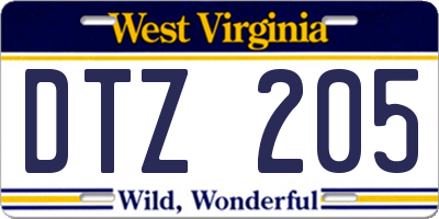 WV license plate DTZ205