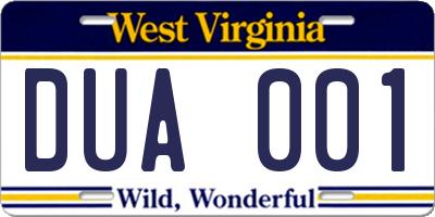 WV license plate DUA001