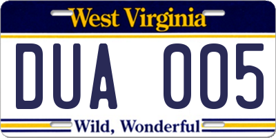 WV license plate DUA005